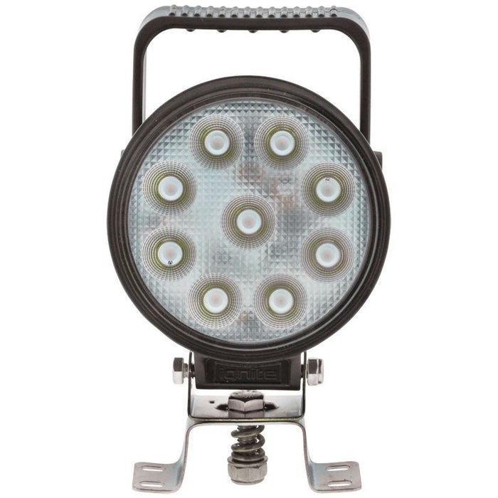 Ignite 5.2" Round LED Worklamp With Handle & Switch, 9-36V, 27W, 9 x LEDs, 2,250 Lumens Spot Beam