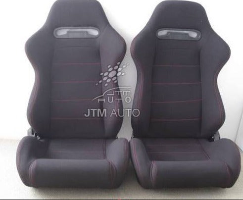 2 X RED STITCH FABRIC BLACK SPORT RACING SEATS + RAILS