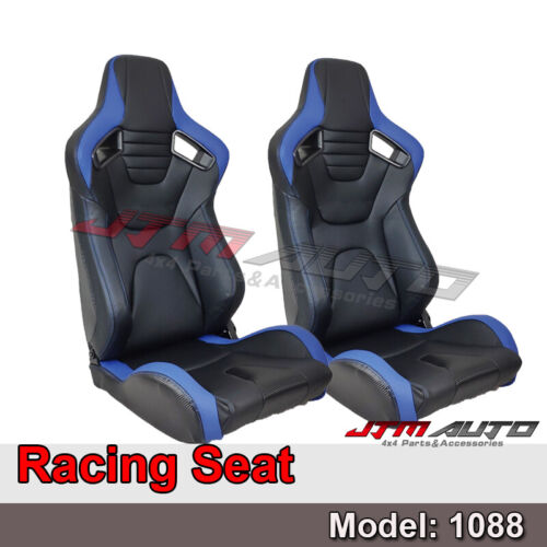 BN PAIR PU Leather BLACK WITH BLUE RACING SPORT SEATS 1088 BK/BL