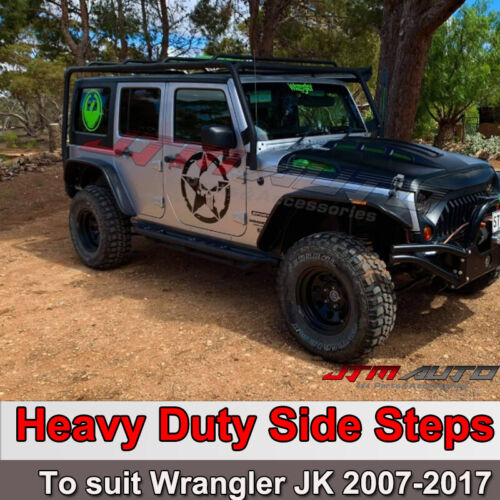 Heavy Duty Armor Black Off road Side Steps to suit Jeep Wrangler JK 4 Door 2007-2017