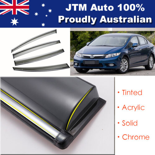 INJ Chrome Weather Shield Weathershield Window Visor for Honda Civic 9th 12-16