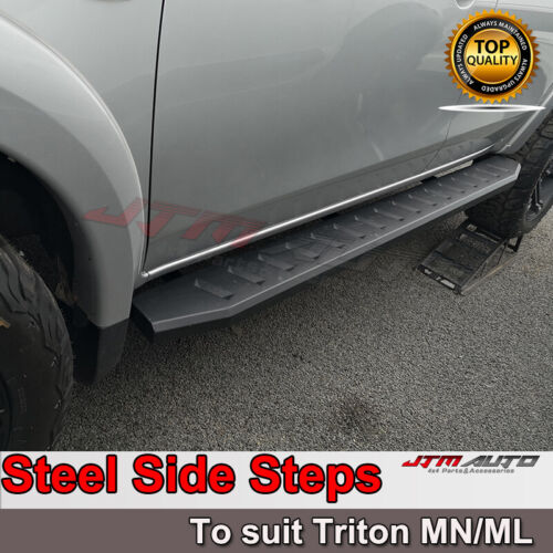 Heavy Duty Steel Black Off road Side Steps to suit Mitsubishi Triton MN ML 06-14