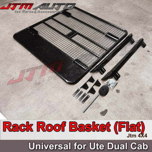 Universal Black Roof Rack Roof Basket (Flat) to suit Ute Dual Cab