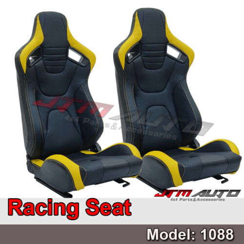 BN PAIR PU Leather BLACK WITH YELLOW RACING SPORT SEATS 1088 BK/YE