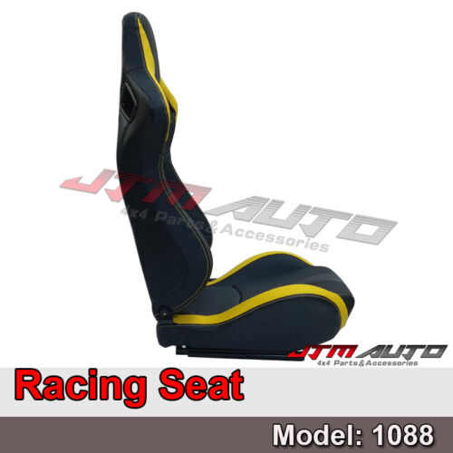 BN PAIR PU Leather BLACK WITH YELLOW RACING SPORT SEATS 1088 BK/YE