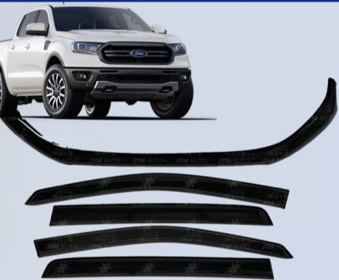 Bonnet Protector + Window Visors Weather shields to suit Ford Ranger P ...