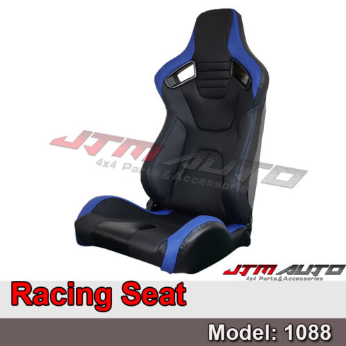 BN PAIR PU Leather BLACK WITH BLUE RACING SPORT SEATS 1088 BK/BL