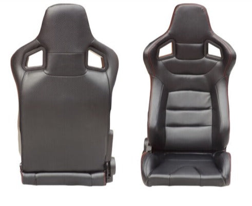 BN PAIR PU Leather BLACK WITH RED STITCHING RACING SPORT SEATS