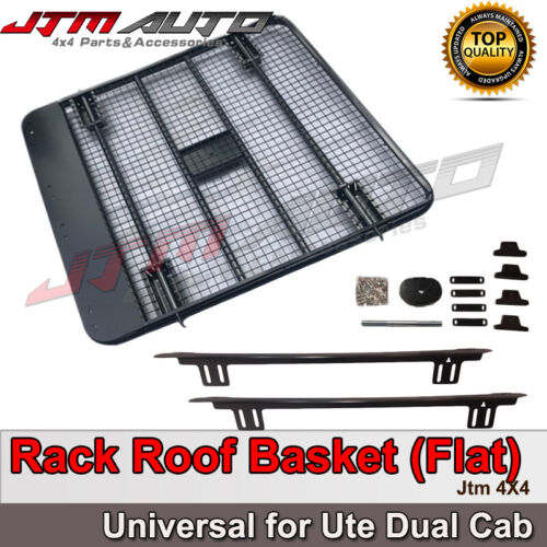 Universal Black Roof Rack Roof Basket (Flat) to suit Ute Dual Cab