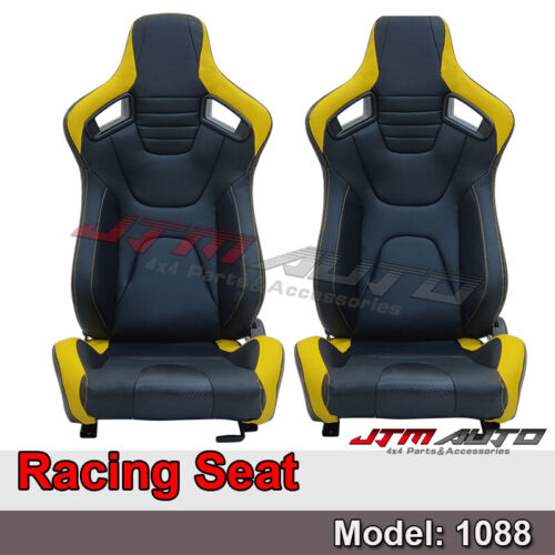 BN PAIR PU Leather BLACK WITH YELLOW RACING SPORT SEATS 1088 BK/YE