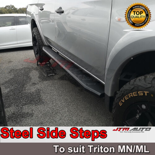 Heavy Duty Steel Black Off road Side Steps to suit Mitsubishi Triton MN ML 06-14