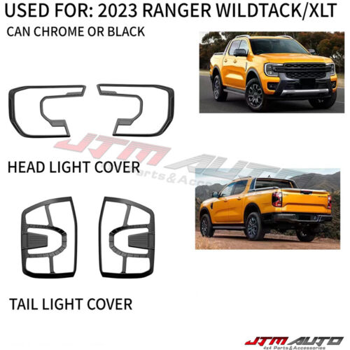 Black Head Light + Tail Light Trim Cover to suit Ford New Gen Ranger 2022+ MY22