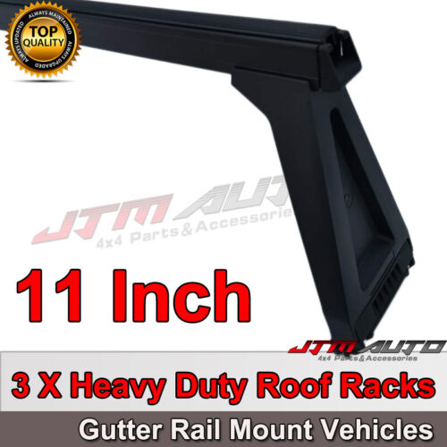 3 X 11"165cm Black Aluminium Cross BarRoof Racks For Gutter Rail Mount Vehicles