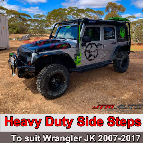 Heavy Duty Armor Black Off road Side Steps to suit Jeep Wrangler JK 4 Door 2007-2017