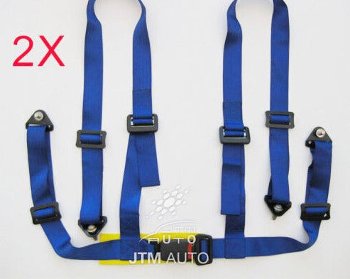 2 X 4 POINT HARNESS RACING SEAT BELT BLUE WITH BOLTS