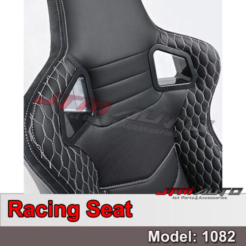 BN PAIR PU Leather BLACK WITH WHITE STITCHING RACING SPORT SEATS