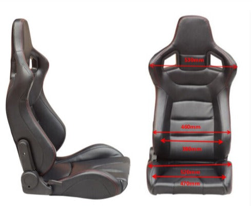 BN PAIR PU Leather BLACK WITH RED STITCHING RACING SPORT SEATS