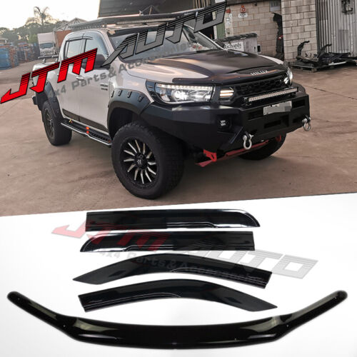 Bonnet Protector + Window Visors Weather Shields to suit 2015-2020 Toyota Hilux