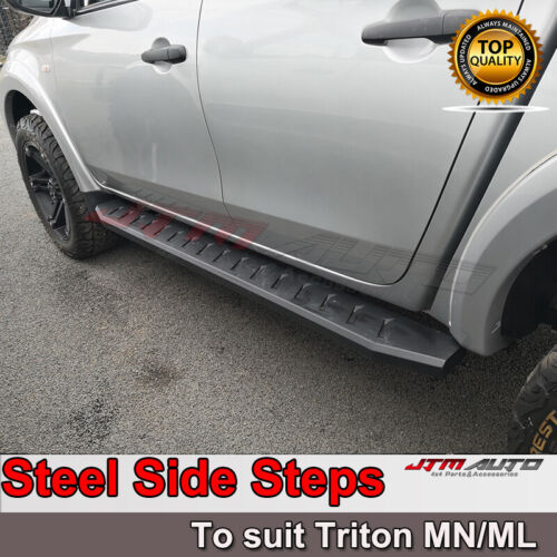 Heavy Duty Steel Black Off road Side Steps to suit Mitsubishi Triton MN ML 06-14