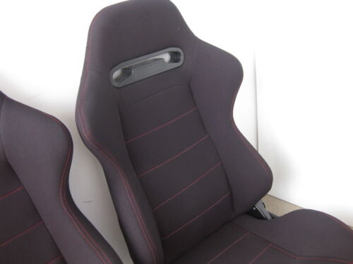 2 X RED STITCH FABRIC BLACK SPORT RACING SEATS + RAILS