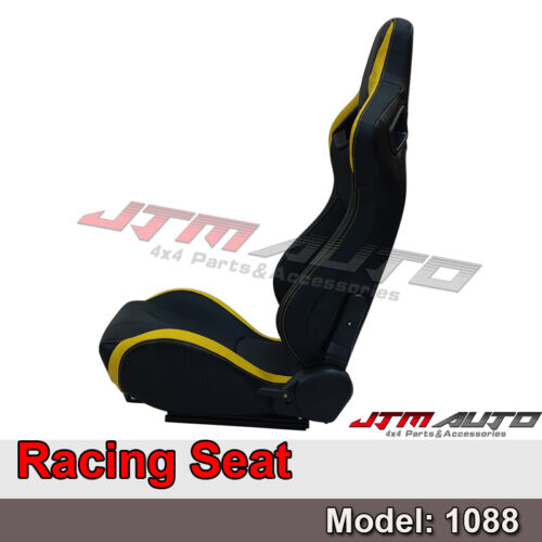 BN PAIR PU Leather BLACK WITH YELLOW RACING SPORT SEATS 1088 BK/YE