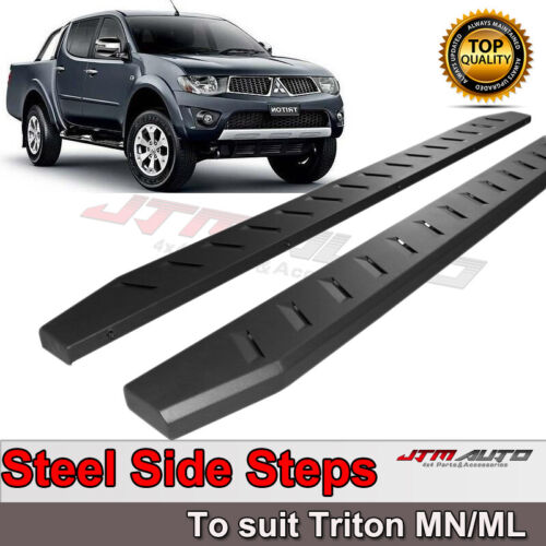 Heavy Duty Steel Black Off road Side Steps to suit Mitsubishi Triton MN ML 06-14