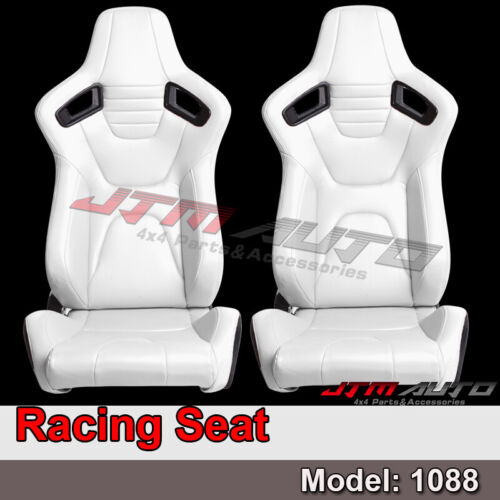 BN PAIR PU Leather WHITE RACING SEAT SPORT SEATS 1088 Wh