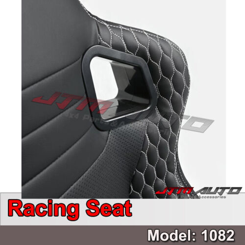 BN PAIR PU Leather BLACK WITH WHITE STITCHING RACING SPORT SEATS