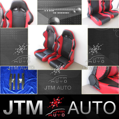 NEW PAIR BLACK AND RED ADJUSTABLE SPORT RACING SEATS FREE SHIPPING