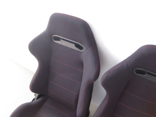 2 X RED STITCH FABRIC BLACK SPORT RACING SEATS + RAILS