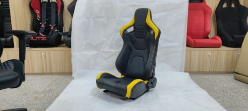 BN PAIR PU Leather BLACK WITH YELLOW RACING SPORT SEATS 1088 BK/YE