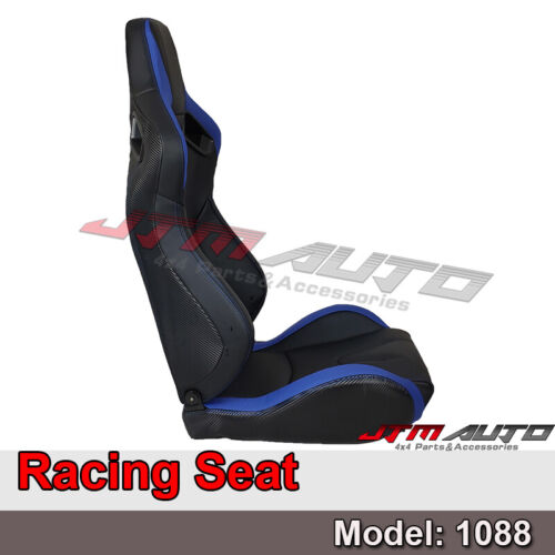 BN PAIR PU Leather BLACK WITH BLUE RACING SPORT SEATS 1088 BK/BL