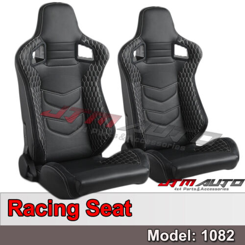 BN PAIR PU Leather BLACK WITH WHITE STITCHING RACING SPORT SEATS