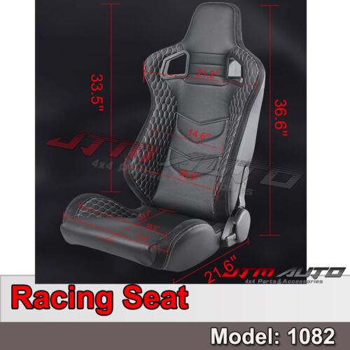 BN PAIR PU Leather BLACK WITH WHITE STITCHING RACING SPORT SEATS