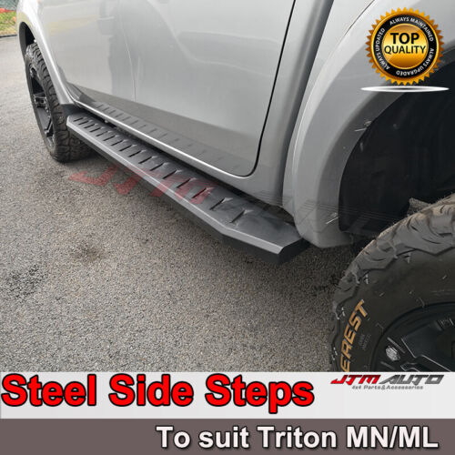 Heavy Duty Steel Black Off road Side Steps to suit Mitsubishi Triton MN ML 06-14