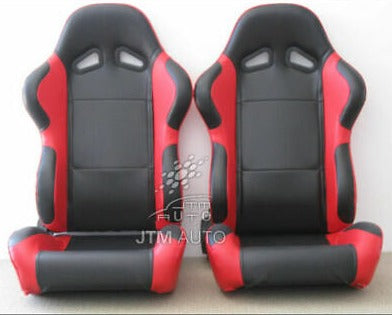 BN PAIR BLACK AND RED PU LEATHER ADJUSTABLE RACING SPORT SEATS