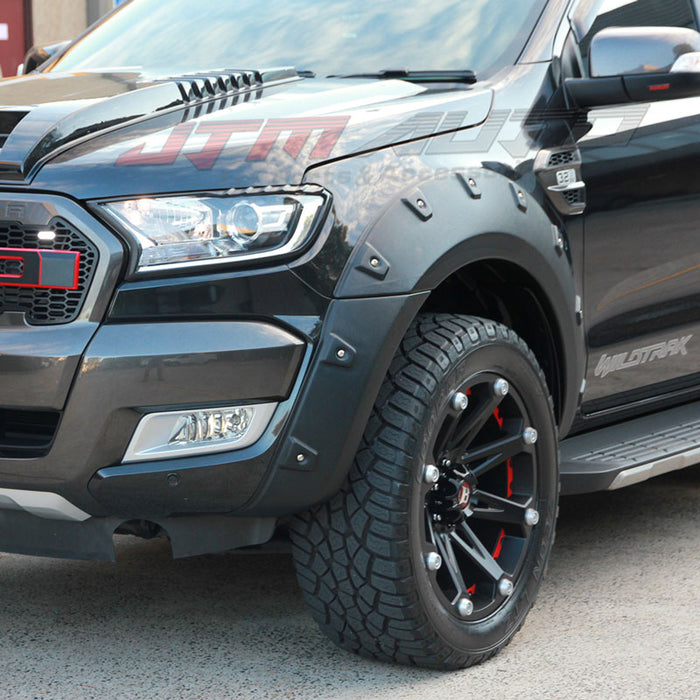 To suit Ford Ranger PX2 Wrinkle Matt Black Fender Flares Wheel Arch 2015-2018