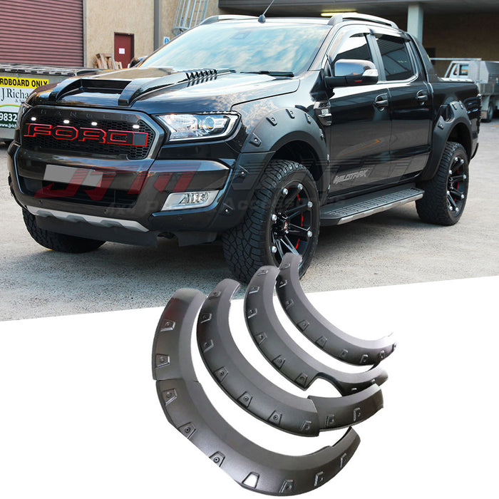 To suit Ford Ranger PX2 Wrinkle Matt Black Fender Flares Wheel Arch 2015-2018