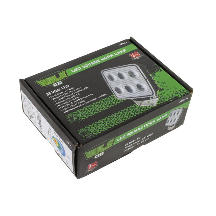 HULK 4X4 LED Square Flood Beam Worklamp 9 - 36 Volts 35W