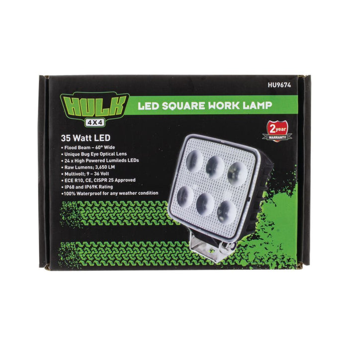 HULK 4X4 LED Square Flood Beam Worklamp 9 - 36 Volts 35W