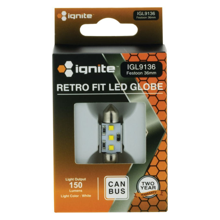 Ignite FESTOON 36MM WHITE 12V 220 LUMENS (PKT1)