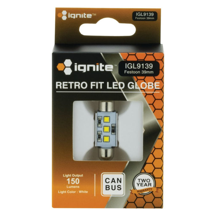 Ignite FESTOON 39MM WHITE 12V 220 LUMENS (PKT1)