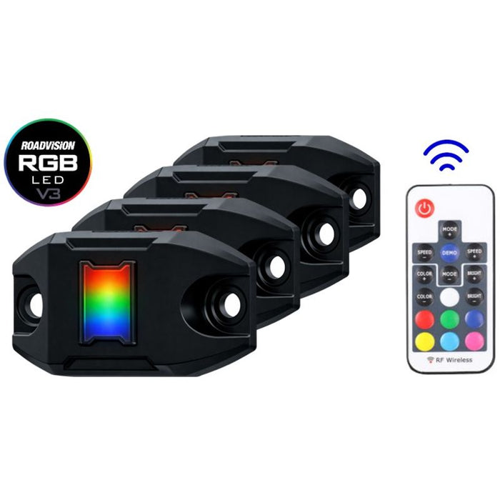Roadvision 4x RGB LED Rock Light RF Remote Control Water Dust proof