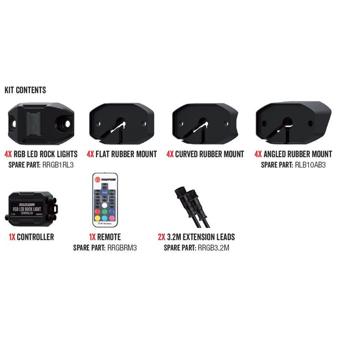 Roadvision 4x RGB LED Rock Light RF Remote Control Water Dust proof