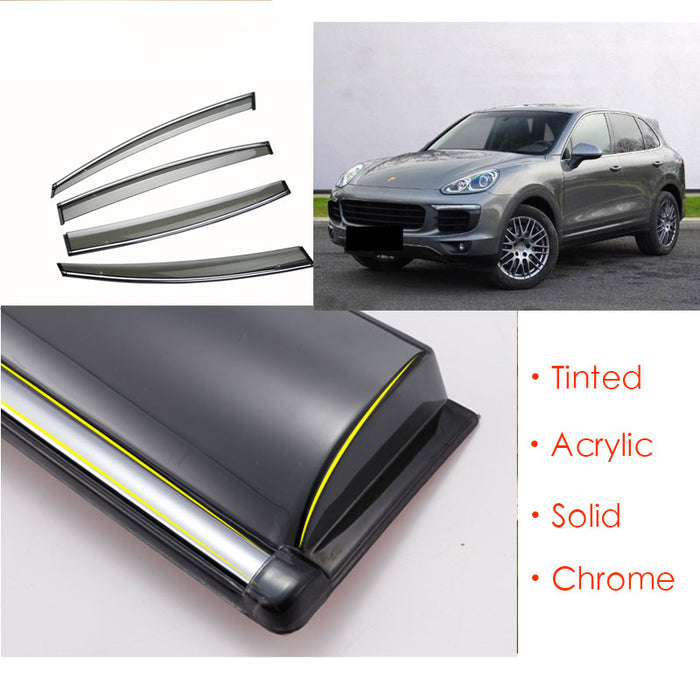 INJ Chrome Weather Shield Weathershield Window Visor for Porsche Cayenne 2011-2017