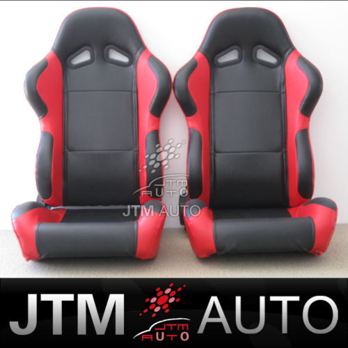 NEW PAIR BLACK AND RED ADJUSTABLE SPORT RACING SEATS FREE SHIPPING