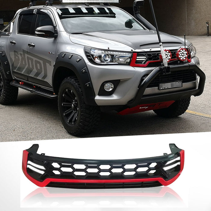 LED DRL Front Red Grill Grille to suit Toyota Hilux Workmate SR SR5 2015-2018