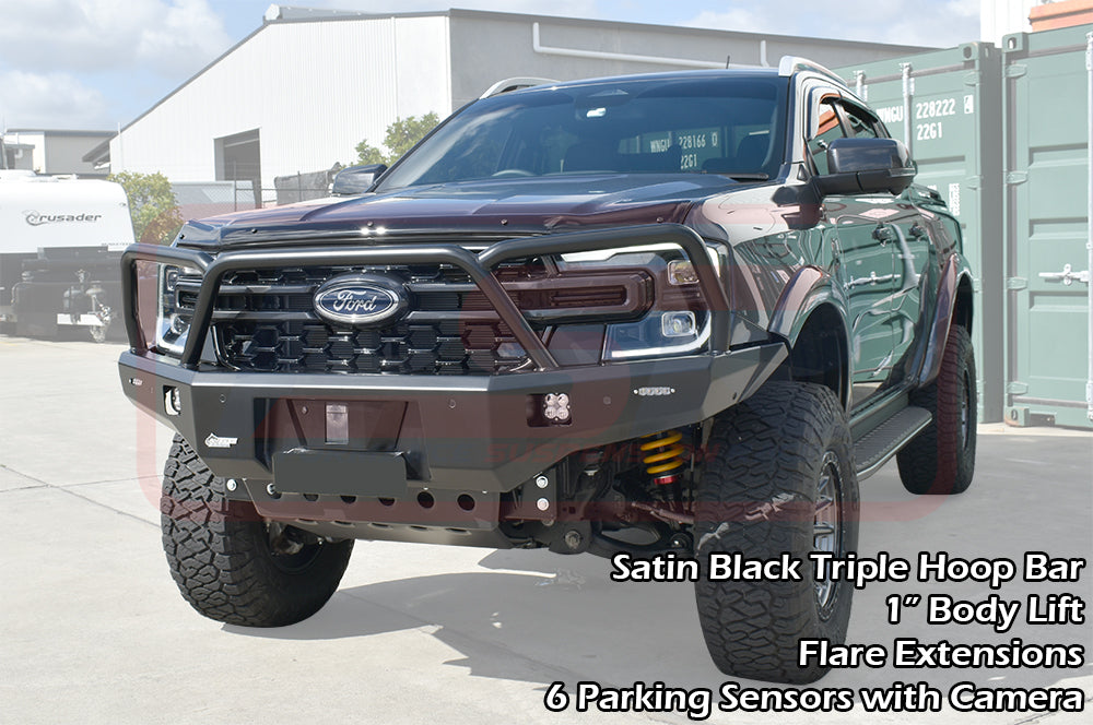PSR Ambush satin black triple hoop Ford Ranger bull bar