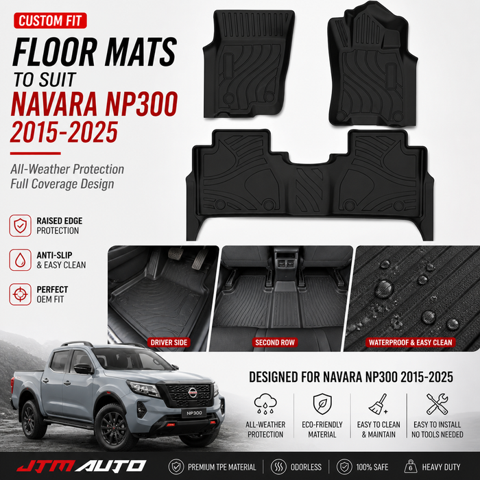 UltraMat 3D TPV Heavy Duty All Weather Floor Mats tosuit Nissan Navara Np300 14+