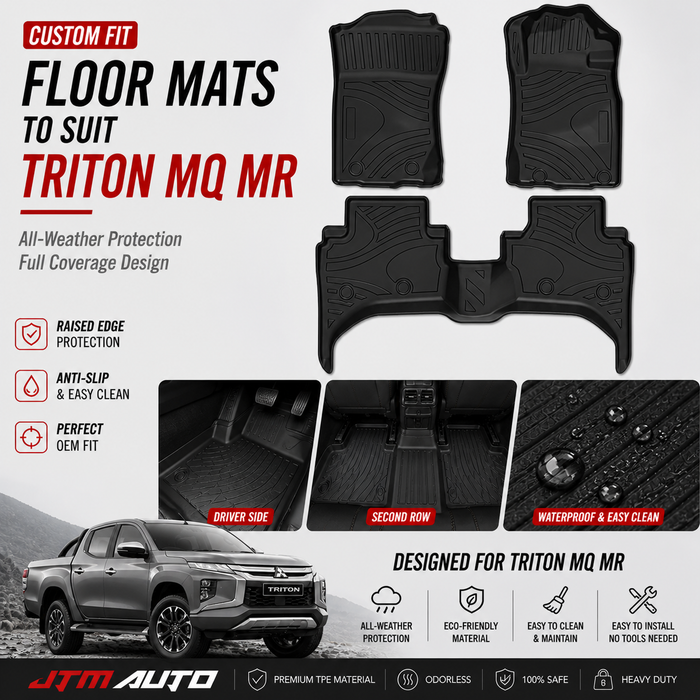 UltraMat 3D TPV Heavy Duty All Weather Floor Mats tosuit Mitsubishi Triton MQ MR